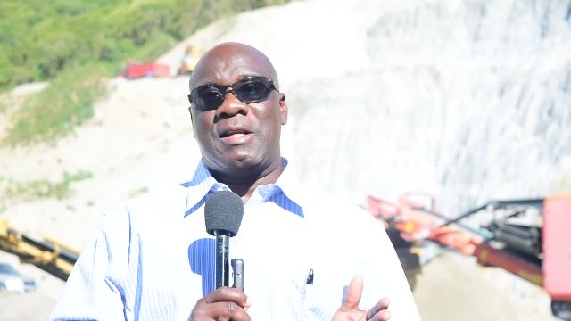 Hon. Alexis Jeffers, Minister of Housing and Lands on Nevis and Chairman of the Nevis Housing and Land Development Corporation at the New River quarry on January 05, 2017